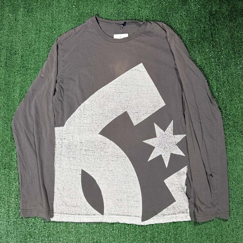 Distressed DC Shoes Star Long Sleeve T-Shirt Grey Heather Medium